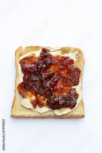 Slice of toast, toasted slice of bread, with rosehip-apple jam
