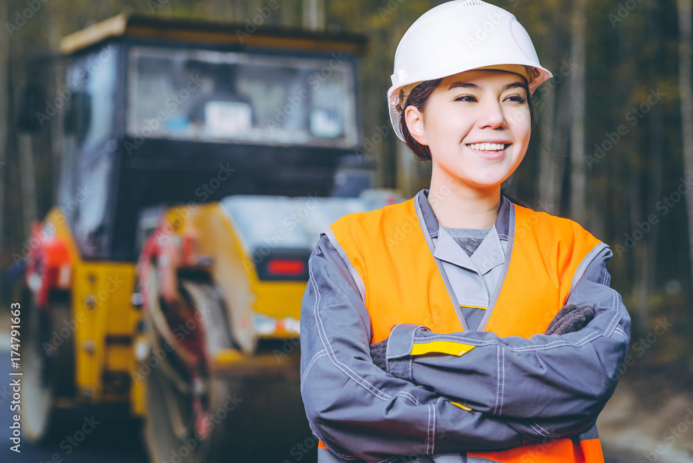 female worker road construction female worker road construction