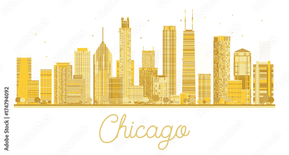 Chicago golden silhouette isolated on white background.