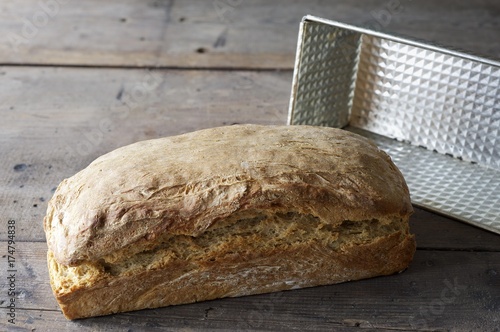 Spelt bread, homemade, baking tray photo