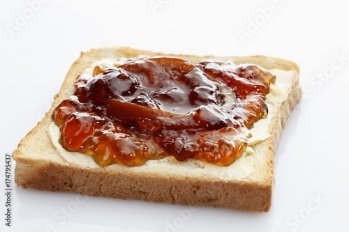 Two slices of toast, toasted slices of bread with homemade marmalade