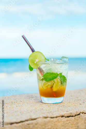 Ice drinking mojito glass