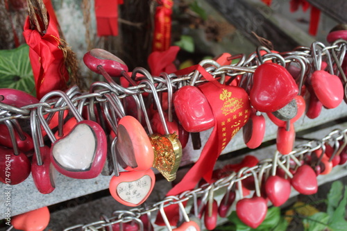 Heart Locks with Messages in a Buddhist Monastery in Guangdong China Asia
