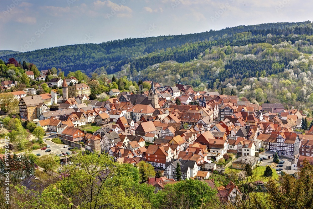 Overlooking Spangenberg, Schwalm Eder district, Hesse, Germany, Europe, PublicGround, Europe