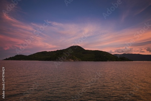 Sunset behind Sainte Anne Island  La Digue Island  Seychelles  Indian Ocean  Africa