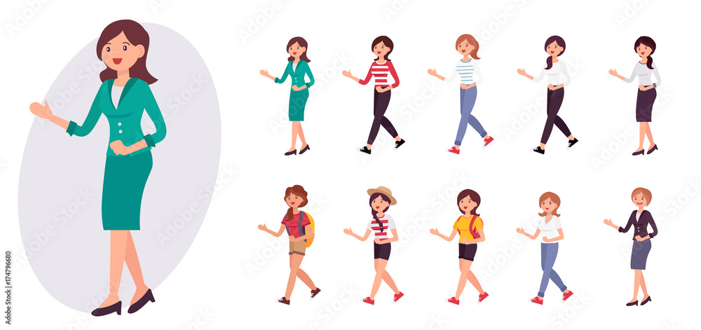 Cartoon character design female bank receptionist office lady in uniform welcome customer collection Cartoon character design female bank receptionist office lady in uniform welcome customer collection