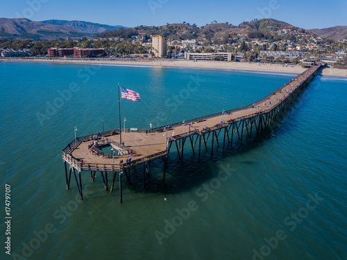 Ventura Beach Pier Southern California Sea American Flag