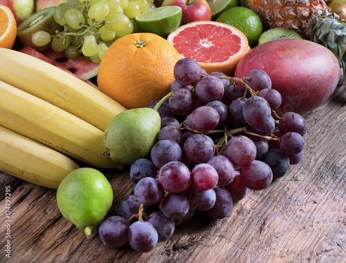 Fresh fruits background. Healthy eating concept