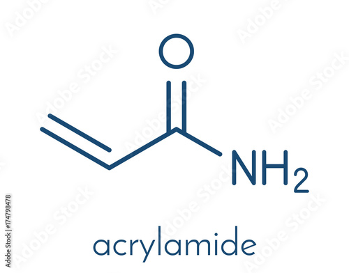 acrylamide molecule, polyacrylamide building block and heat-generated food pollutant. Skeletal formula.