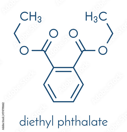 Diethyl phthalate (DEP) plasticizer molecule. Skeletal formula.