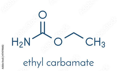 Ethyl carbamate carcinogenic molecule. Present in fermented food and beverages and especially in distilled beverages. Skeletal formula.