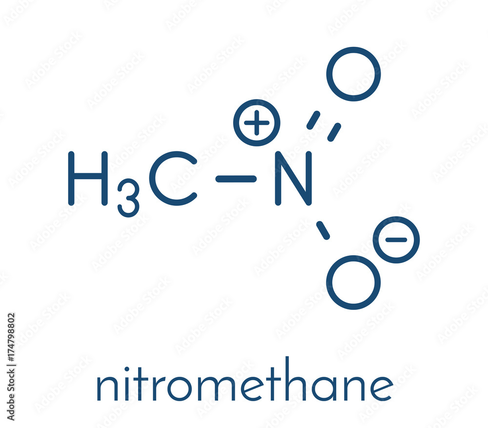Nitromethane nitro fuel molecule. Used as fuel to power rockets, drag