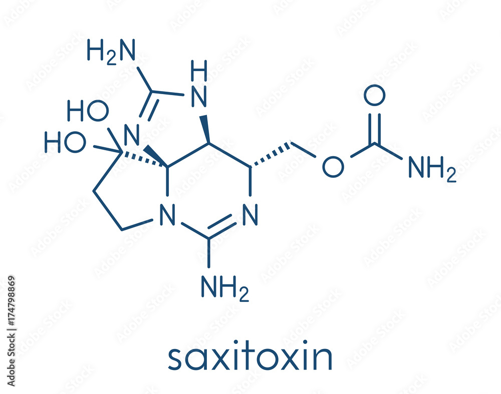 Saxitoxin (STX) paralytic shellﬁsh toxin (PST), chemical structure Skeletal formula.