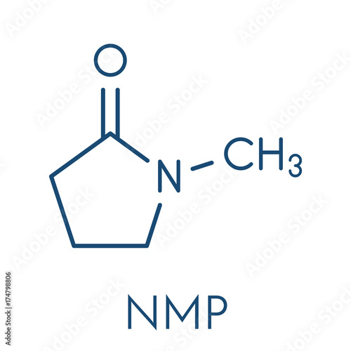 N-methyl-2-pyrrolidone (NMP) chemical solvent molecule. Skeletal formula.