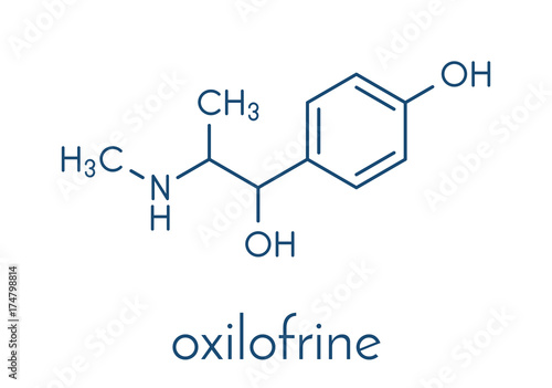 Oxilofrine (methylsynephrine, oxyephrine) stimulant drug, chemical structure.  Skeletal formula.