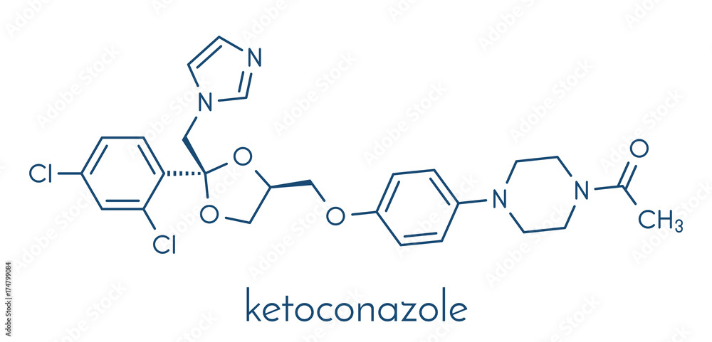 Ketoconazole antifungal drug molecule. Skeletal formula.