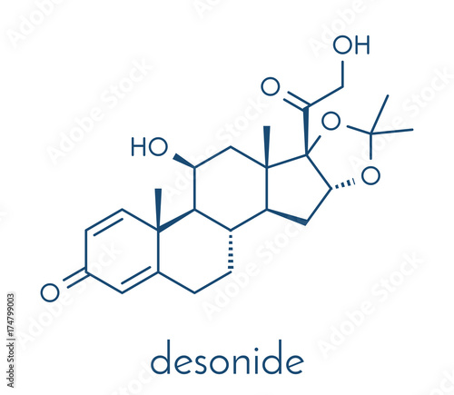 Desonide topical corticosteroid drug molecule. Skeletal formula.