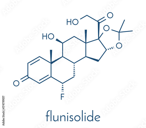 Flunisolide corticosteroid drug molecule. Skeletal formula.