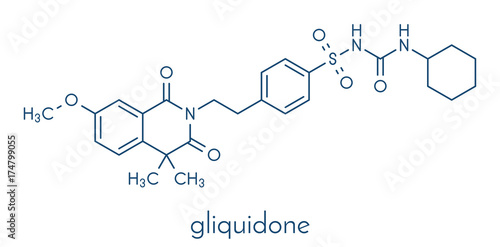 Gliquidone diabetes drug molecule. Skeletal formula.