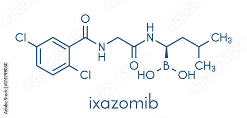 Ixazomib multiple myeloma drug molecule. Skeletal formula.