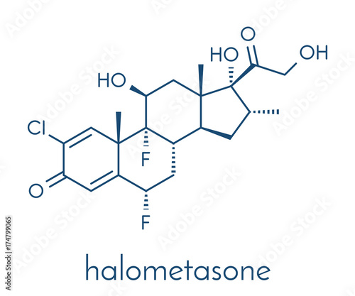 Halometasone topical corticosteroid drug molecule. Skeletal formula.