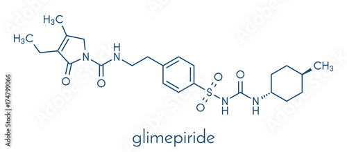 Glimepiride diabetes drug molecule. Skeletal formula.