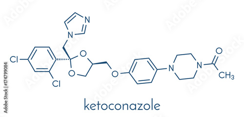 Ketoconazole antifungal drug molecule. Skeletal formula. photo