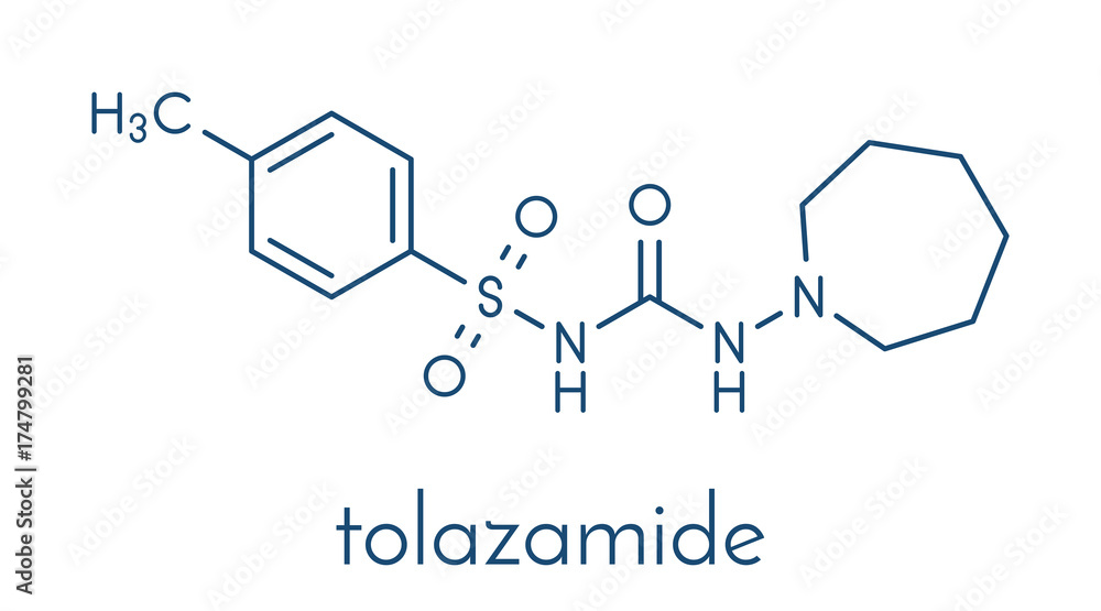 Fototapeta premium Tolazamide diabetes drug molecule. Skeletal formula.