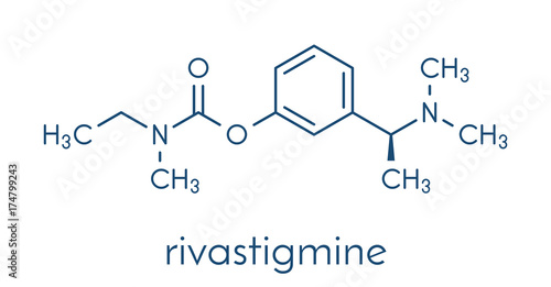 Rivastigmine dementia drug molecule. Skeletal formula.