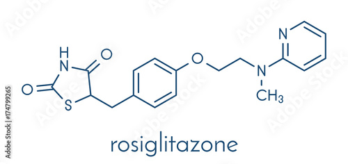 Rosiglitazone diabetes drug molecule. Skeletal formula.