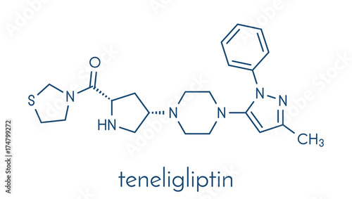 Teneligliptin diabetes drug molecule. Skeletal formula.