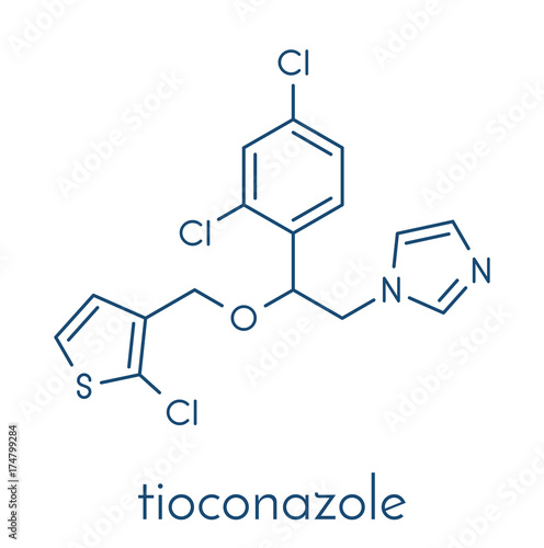 Tioconazole antifungal drug molecule. Skeletal formula. photo