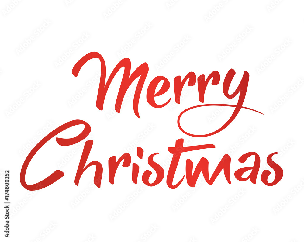 Gradient red isolated hand writing word Merry Christmas