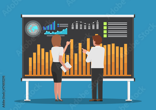 Businessman and businesswoman analysis business chart.