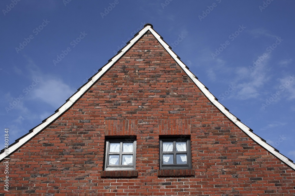 Gable of a house in East Friesland, Lower Saxony, Germany, Europe