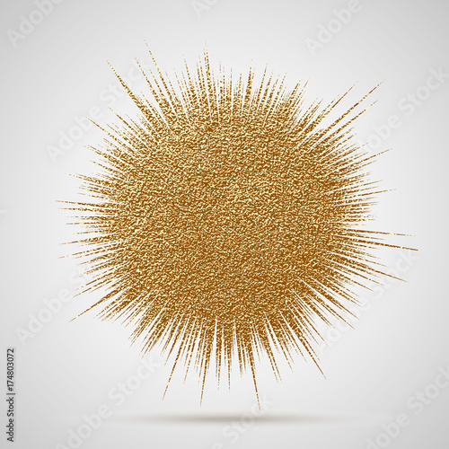 Explosion vector illustration. Sun ray or star burst element with sparkles. Gold Christmas element Golden glow glitter. Light rays effect