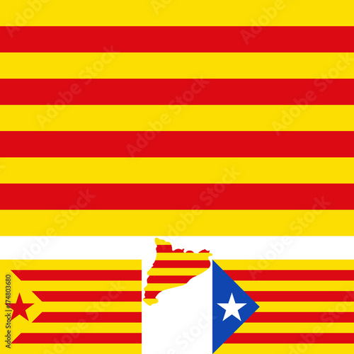 Map and flag of Catalonia. Blue estelada. Socialist Independentist red estelada.  Vector