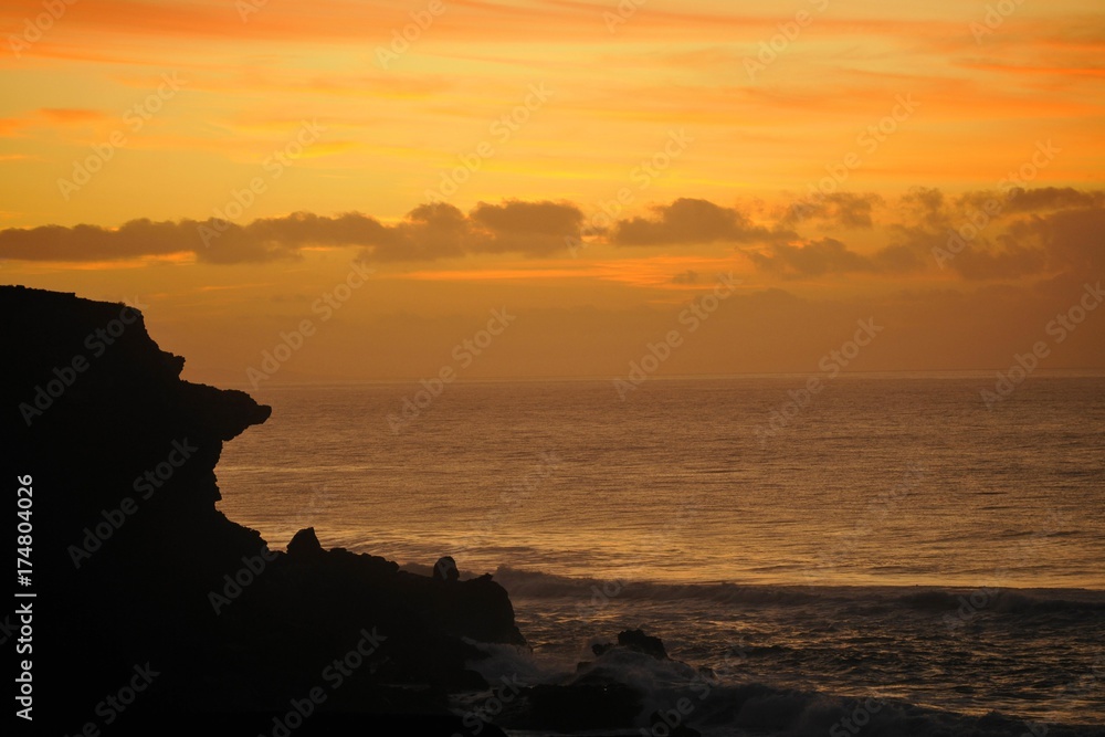 Sunset, La Pared cliffs, Fuerteventura, Canary Islands, Spain, Europe