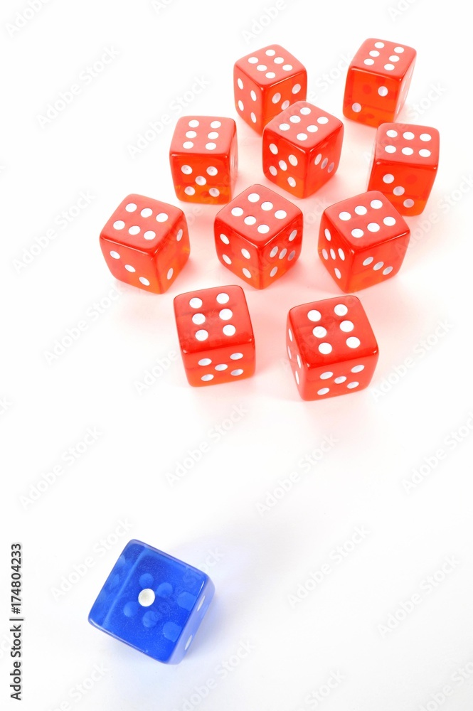 Dice, symbolic picture for mobbing, isolation, loner Dice, symbolic picture for mobbing, isolation, loner