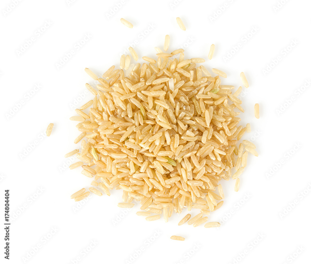 brown rice isolated on white - obrazy, fototapety, plakaty 