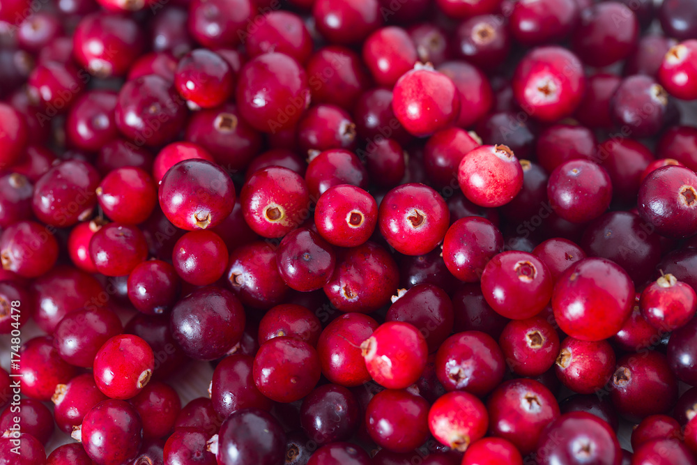 fresh cranberries on white wooden surface