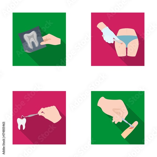Tooth, X-ray, instrument, dentist and other web icon in flat style.surgeon, abscess, scalpel icons in set collection.