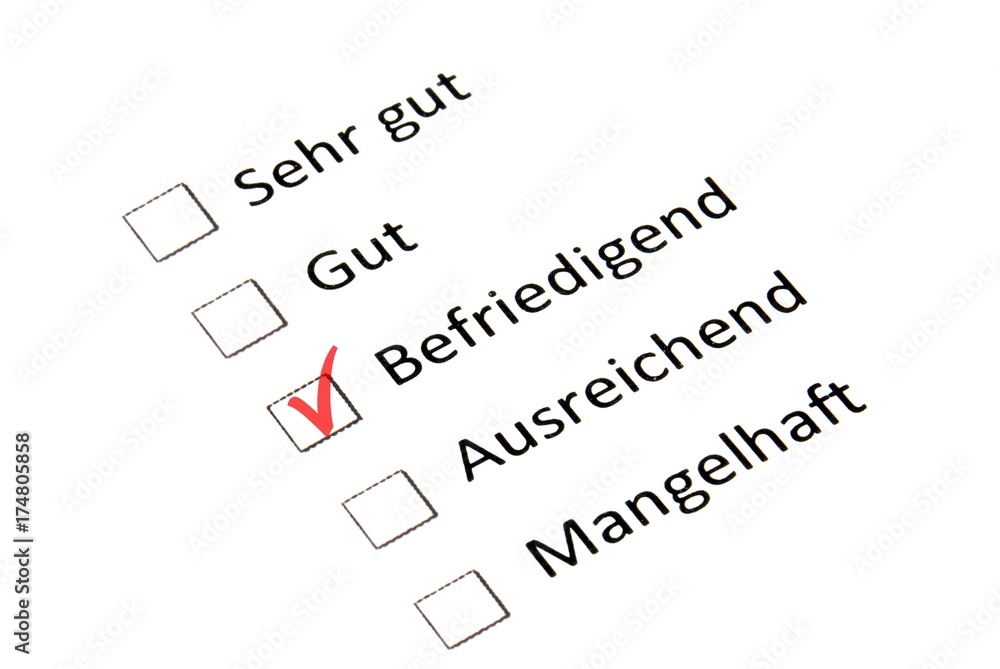 Feedback form with good evaluation, symbolic image for satisfactory qualification Feedback form with good evaluation, symbolic image for satisfactory qualification