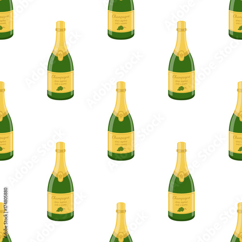 Champagne bottle seamless pattern. Cartoon flat style. Vector illustration