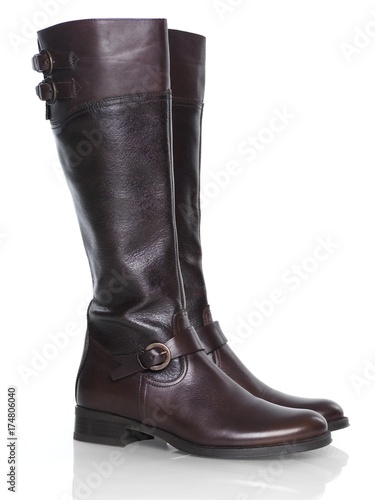 Pair of knee-high brown leather lady's boots