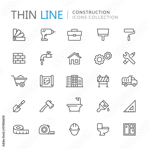 Collection of construction thin line icons