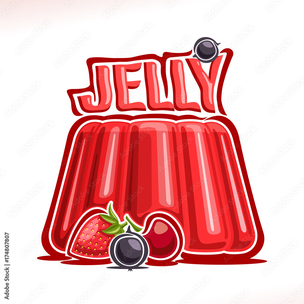 Vector logo for strawberry Jelly, poster with fruit gelatin dessert