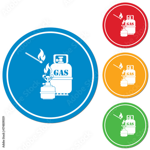 Camping stove with gas bottle icon vector