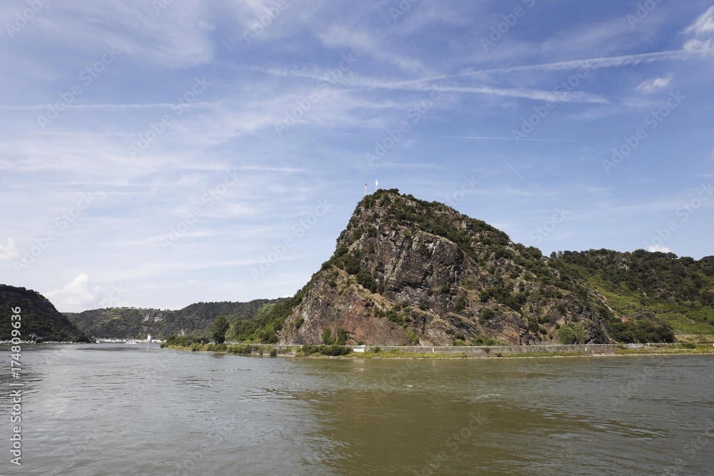View of the Lorelei rock, Rhein-Hunsrueck-Kreis district, Rhineland-Palatinate, Germany, Europe