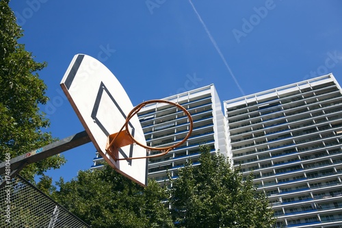 Basketball court at a residential complex in the city, Berlin, Germany, Europe photo